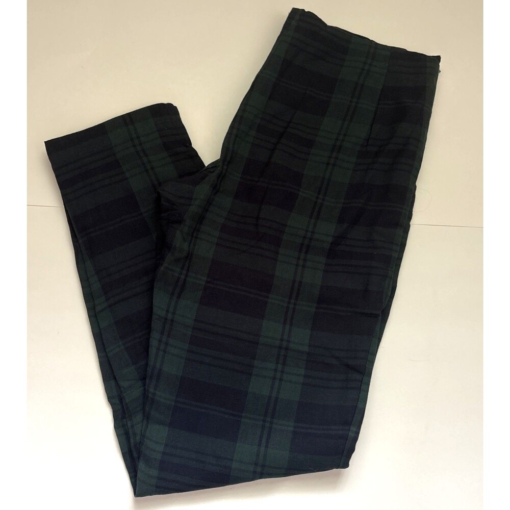 NWT $69 Gretchen Scott Pencil Paint Green Blue Plaid Leggings Cotton Sz XS